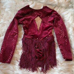 Artstone maroon velvet fringe dance costume Size Medium Child